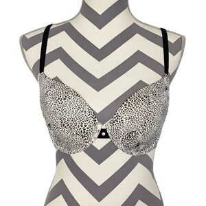 Victorias Secret Lined Demi Bra 34D Leopard Animal Print Ivory Black Adjustable